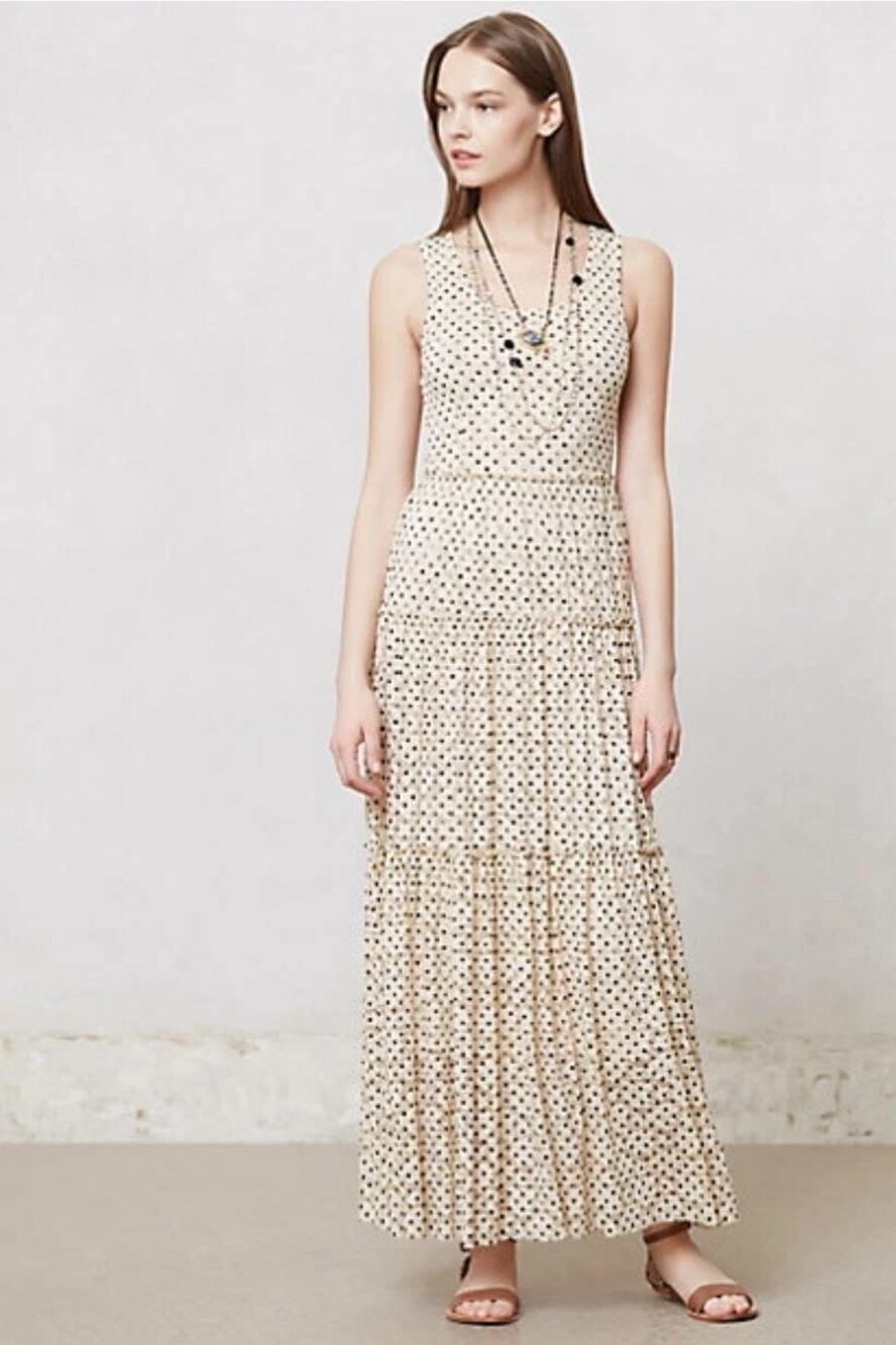 Anthropologie Meadow Rue Marigny Maxi Dress, Lace Polka-dot, Boho | L | EUC